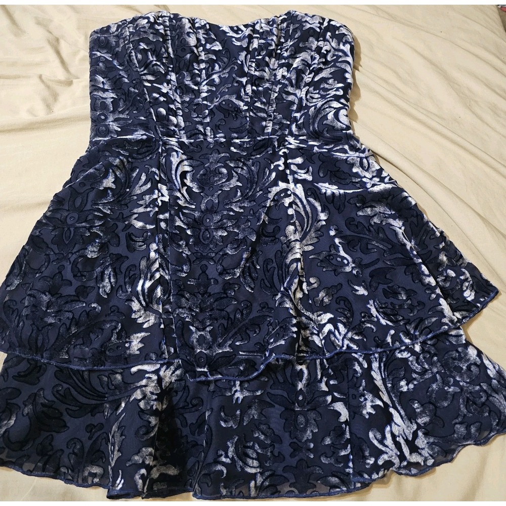 Revolve | MAJORELLE Martha Mini Dress in Midnight Blue Velvet Burnout Strapless